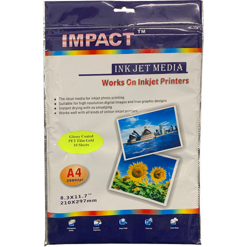Impact Ink Jet Media Glossy Coated PET Film 10 Sheets A4 2880dpi 210x297mm